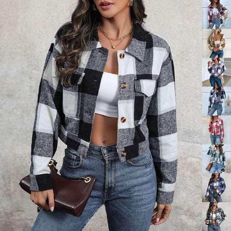 Plaid Lapel Cropped Jacket – Shop Now! - ZA-Zola