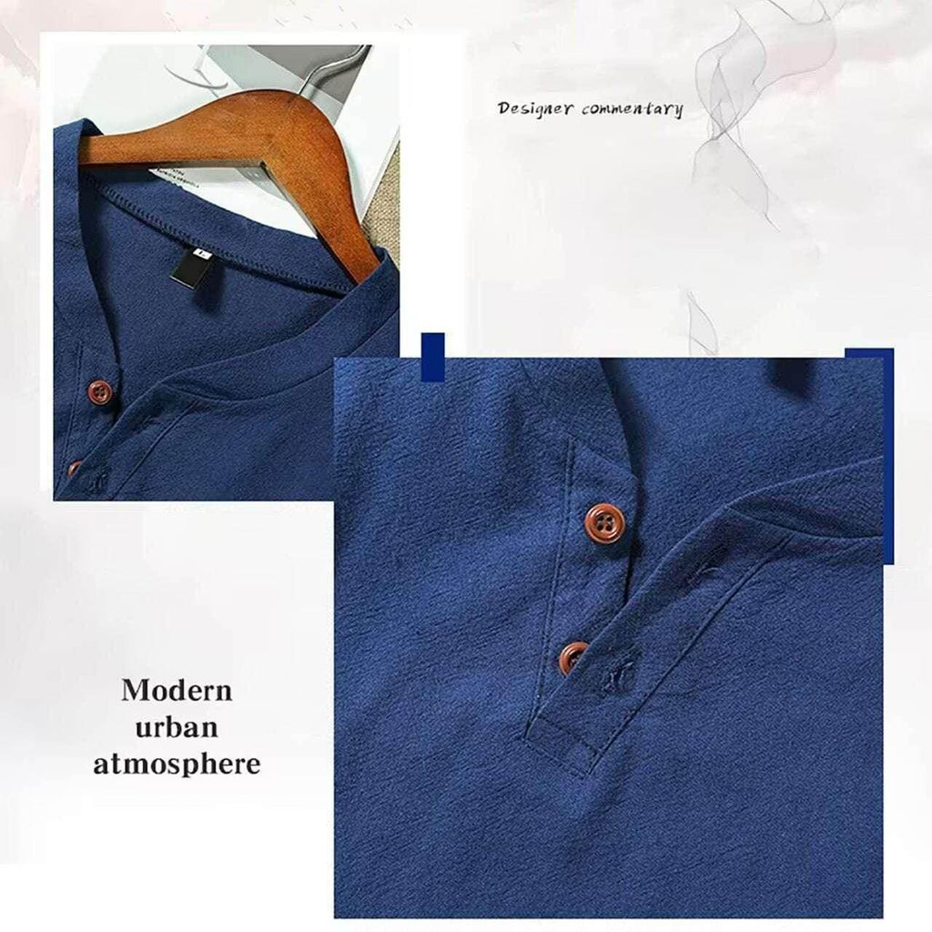 Men’s Cotton Linen Shirt – Stylish Beach V-Neck, Shop Now! - ZA-Zola