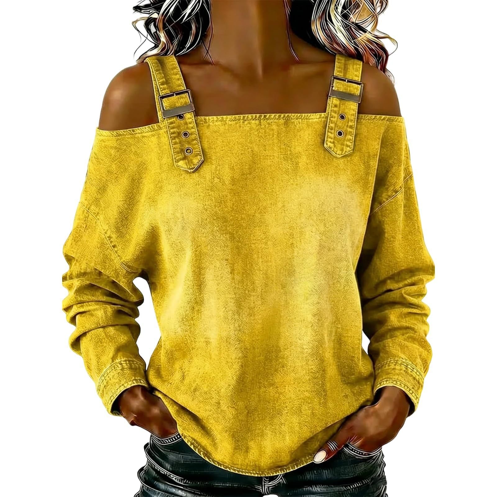 Women's Off-Shoulder Long Sleeve Denim Top Casual – ZA-Zola
