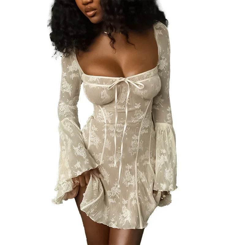 Fairy Lace Square Collar Mini Dress – A-Line Charm - ZA-Zola