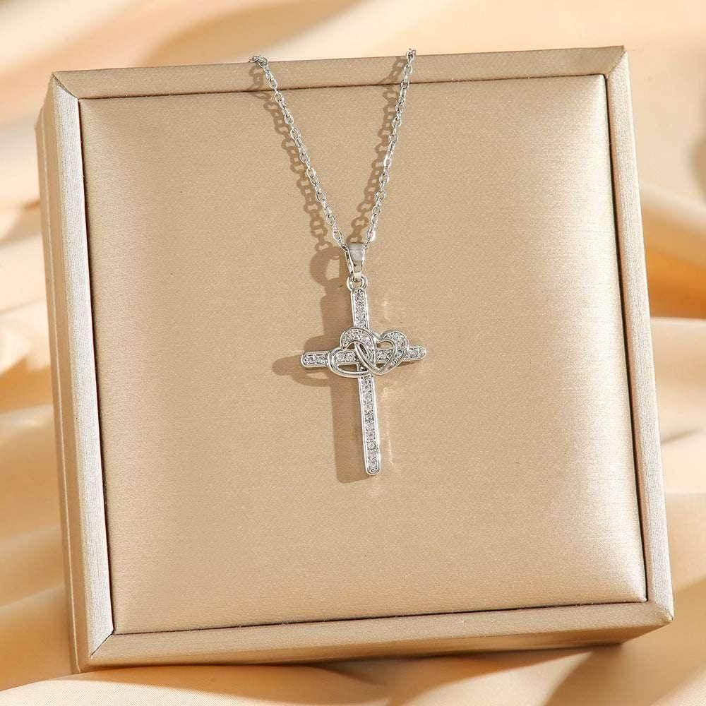 Cross Double Ring Zircon Pendant Necklace – Valentine's Gift - ZA-Zola