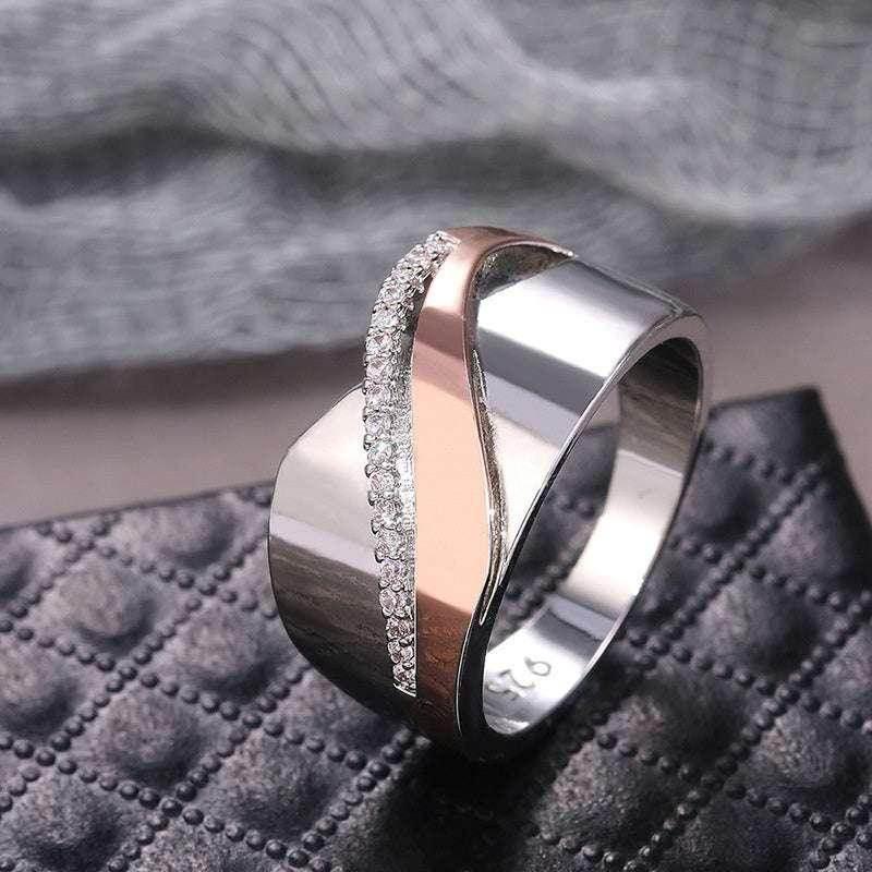 Two-Tone Electroplated Bow Diamond Ring - ZA-Zola