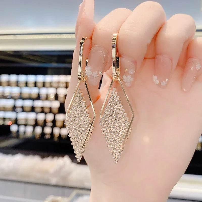 Luxury Geometric Diamond Earrings - Elegant Korean Style - ZA-Zola