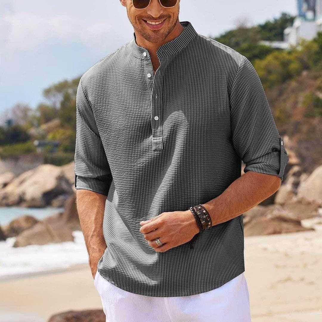 Men's Long Sleeve Stand Collar Shirt – Shop Now - ZA-Zola