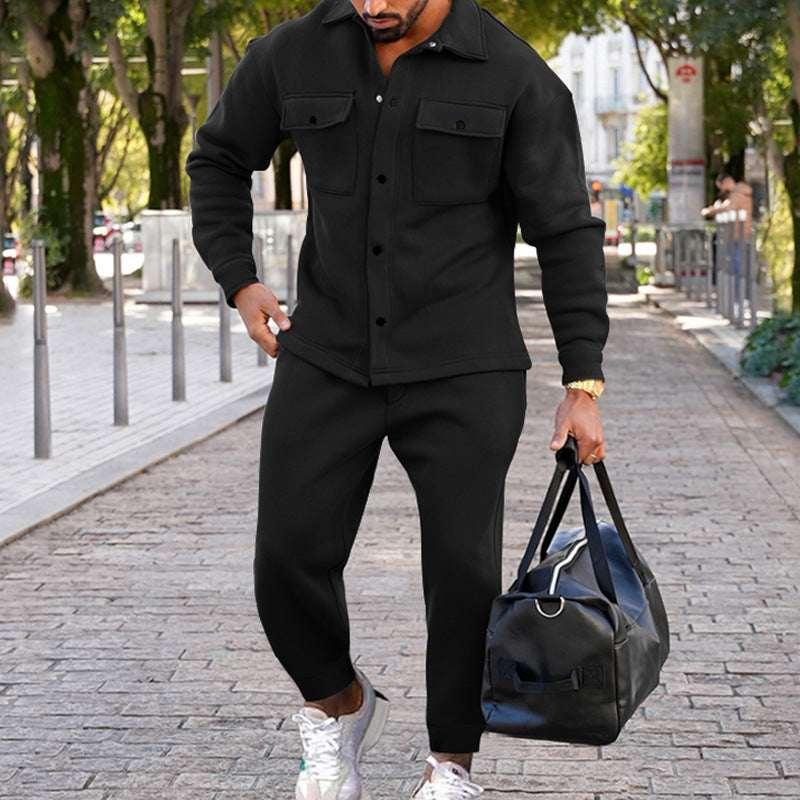 Men Suede Two Piece Suit | Slim Fit Casual Set - ZA-Zola