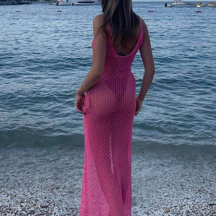 Pink Solid Color Knitted Hollow Bikini Swimsuit Blouse - ZA-Zola