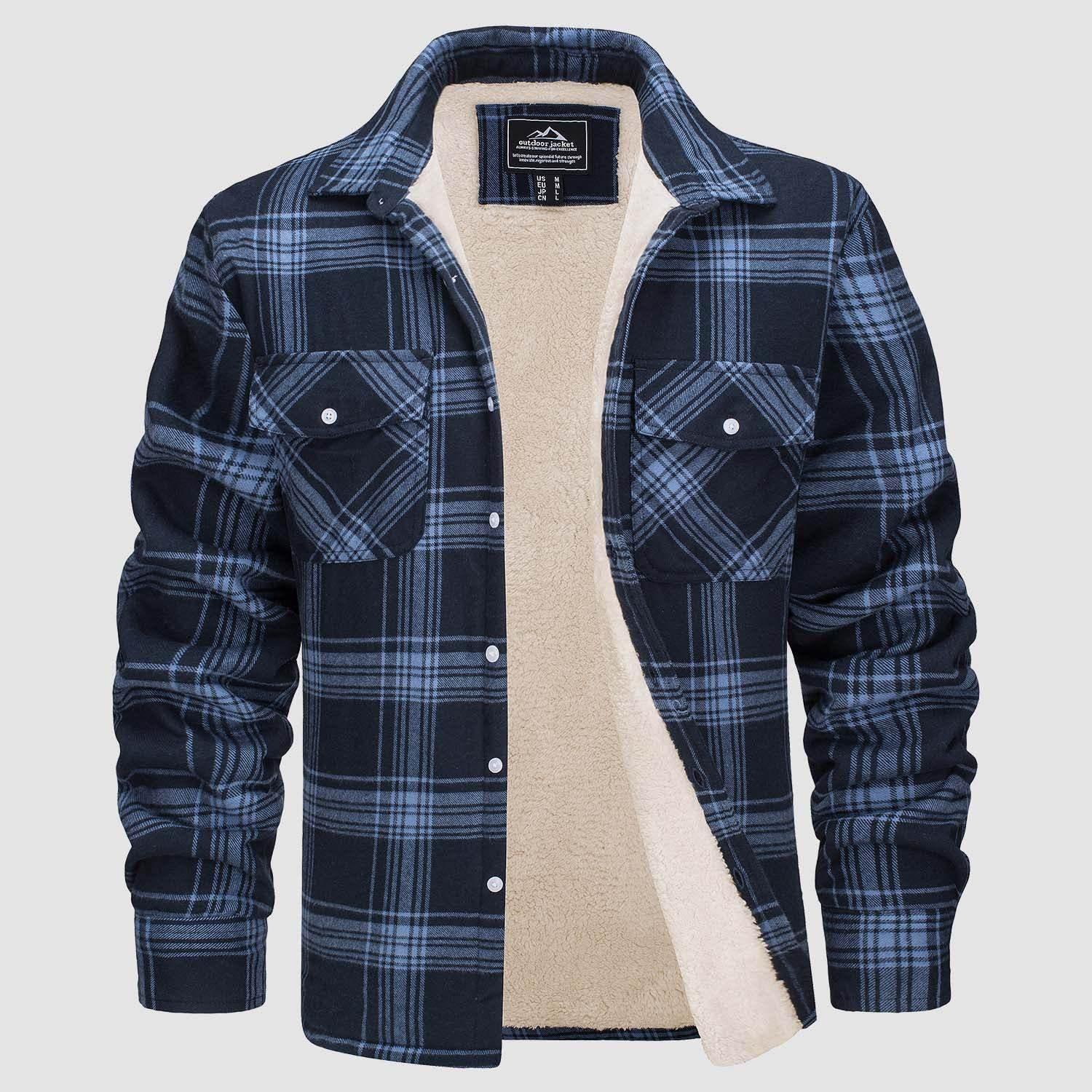 Fleece Lined Men's Plaid Jacket – Long Sleeve Lapel - ZA-Zola