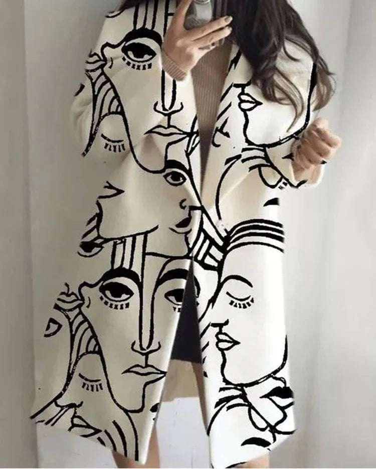 Dragon Phoenix Print Coat for Women – Woolen Long Lapel Jacket - ZA-Zola
