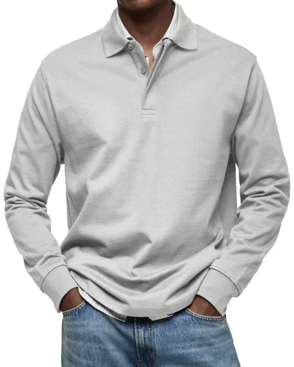 Men’s Casual All-Matching Long Sleeve Button Shirt – Solid Cotton Blend Regular Fit