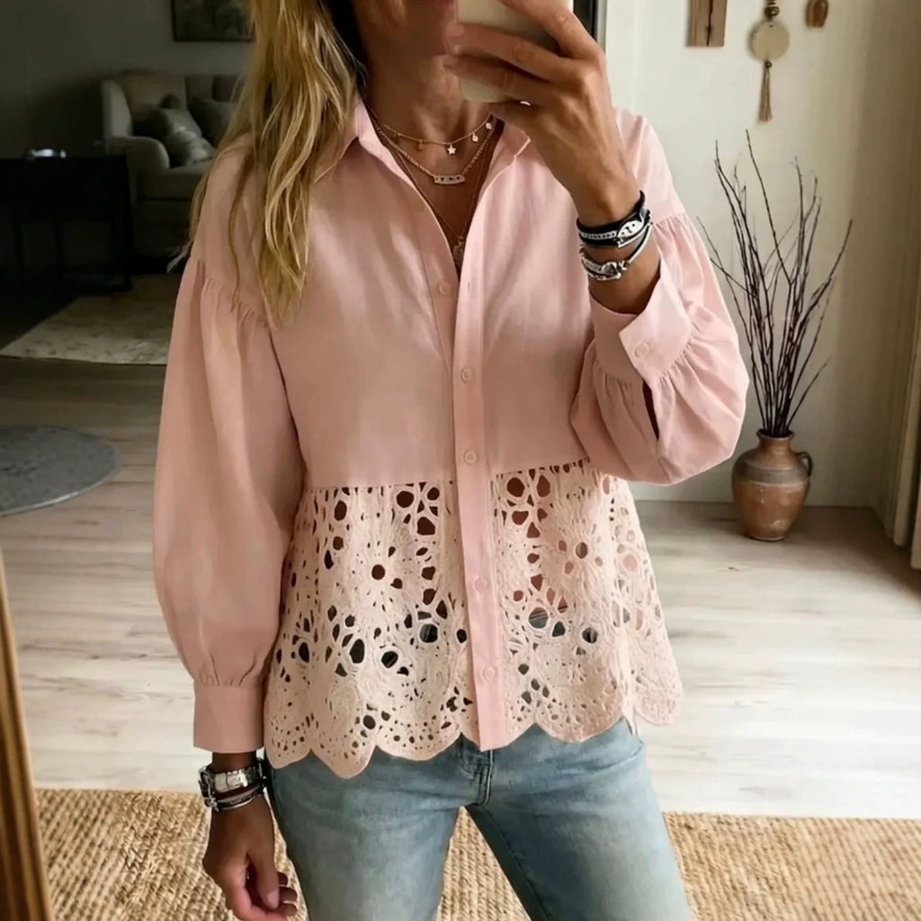 Women's Hollow-Out Hem Shirt | Long Sleeve Top
