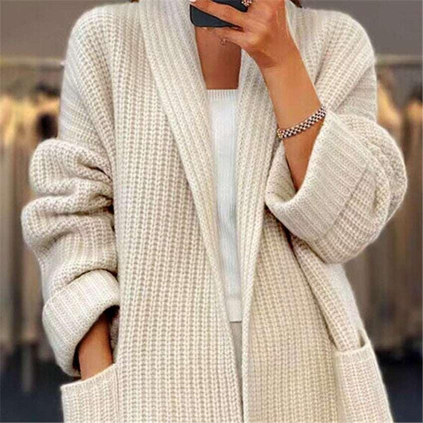 Lapel Knitted Cardigan With Pockets | Casual Sweater Jacket - ZA-Zola