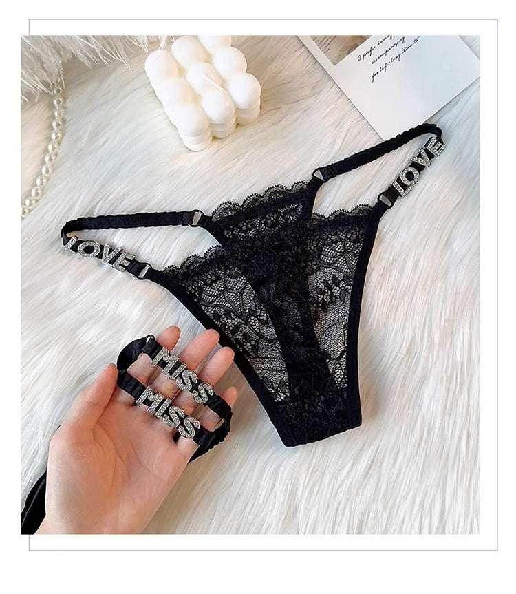 LOVE Rhinestone T-back – Sexy Lace Sports Underwear - ZA-Zola