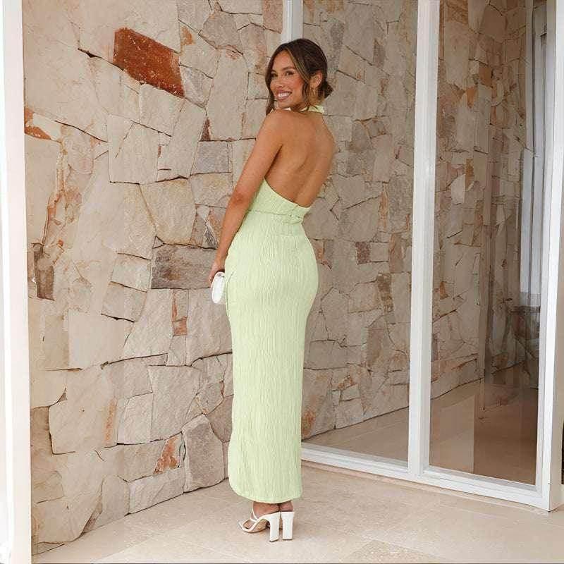Halter Split Long Dress – Summer Slim Fit Backless Dress - ZA-Zola