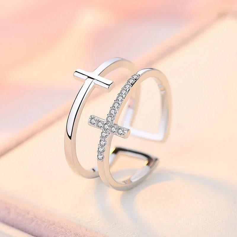 Shop Double Cross Zircon Ring - Adjustable - Buy Now! - ZA-Zola