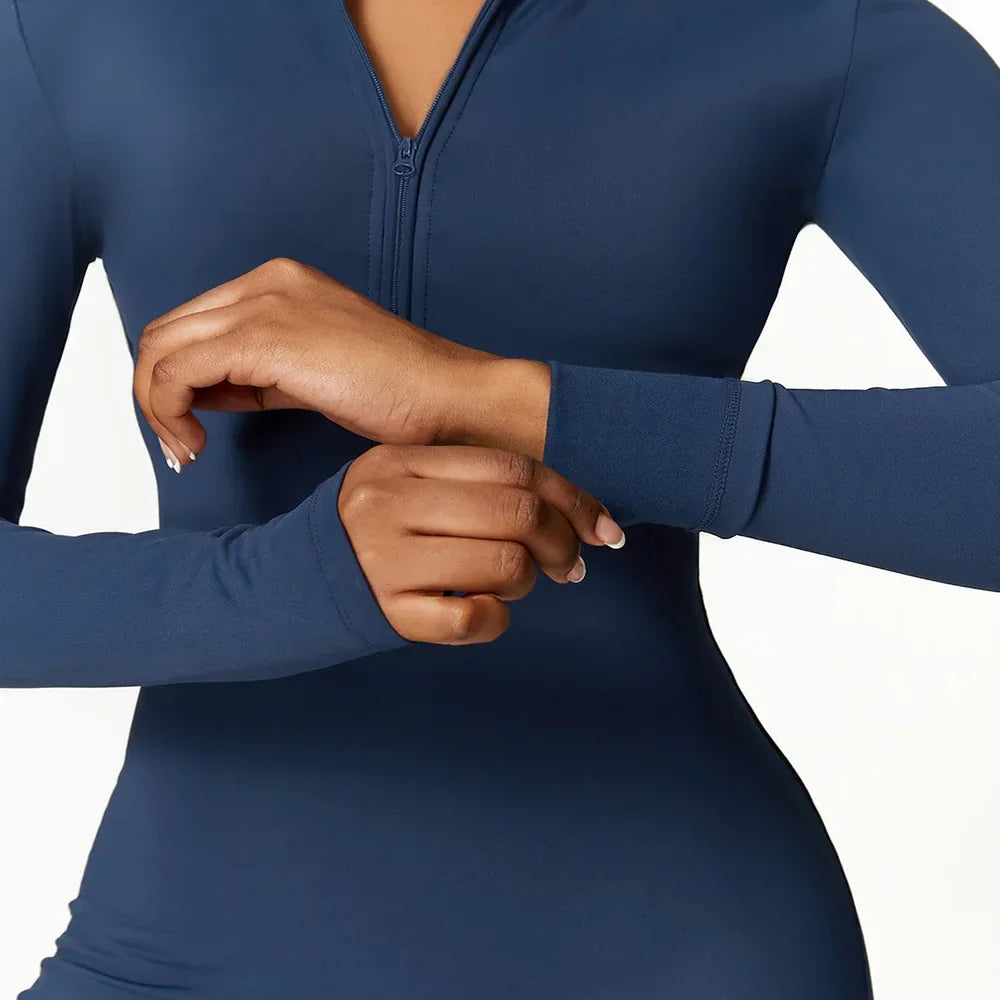 Women Warm Zipper Yoga Jumpsuit Long Sleeve Sportswear - ZA-Zola