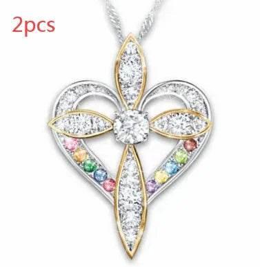 Love Heart Cross Pendant Necklace – Unisex Alloy - ZA-Zola