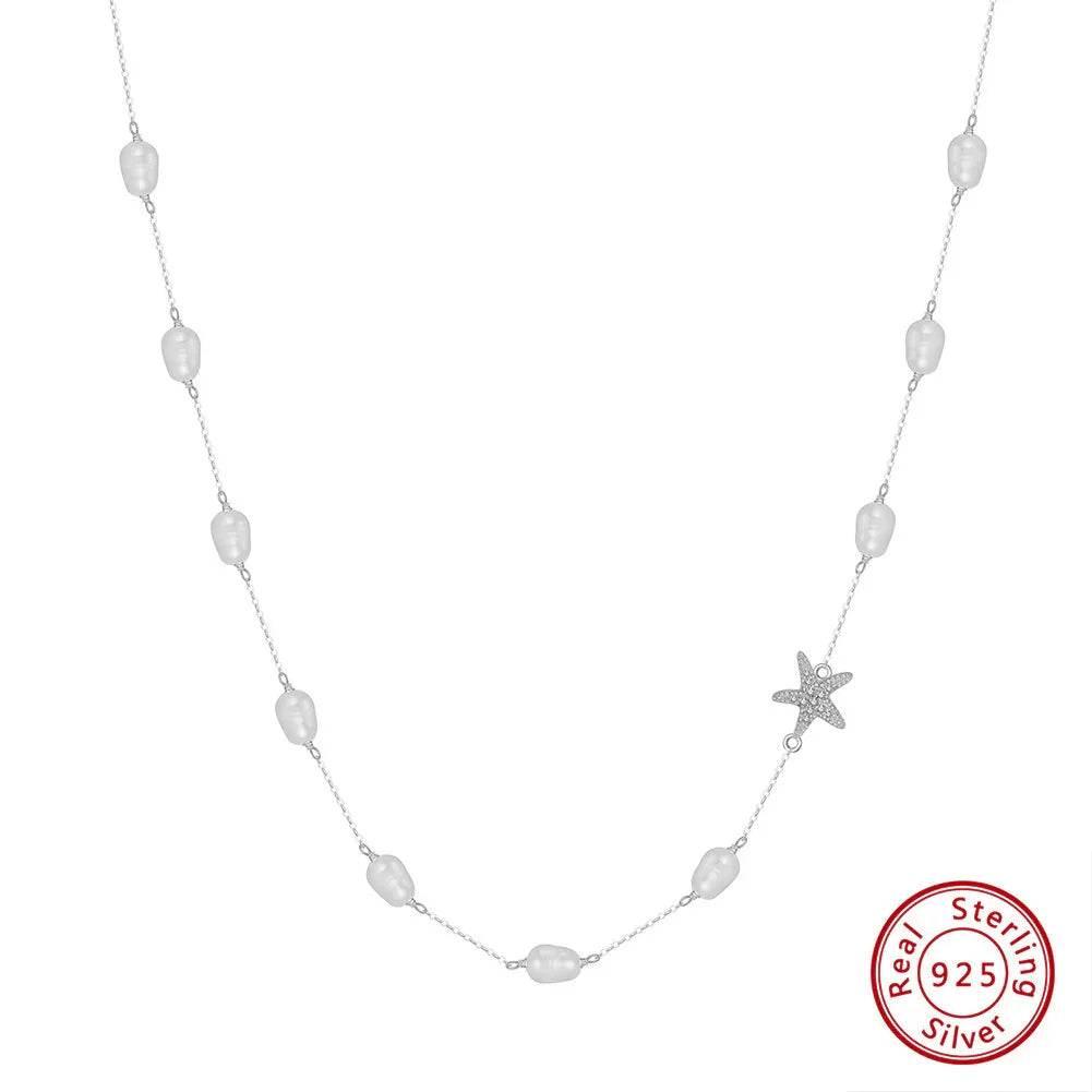 Sterling Silver Pearl Starfish Beach Necklace - ZA-Zola