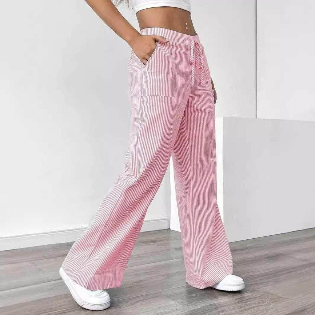 Striped Wide Leg Trousers With Pockets – Women - ZA-Zola
