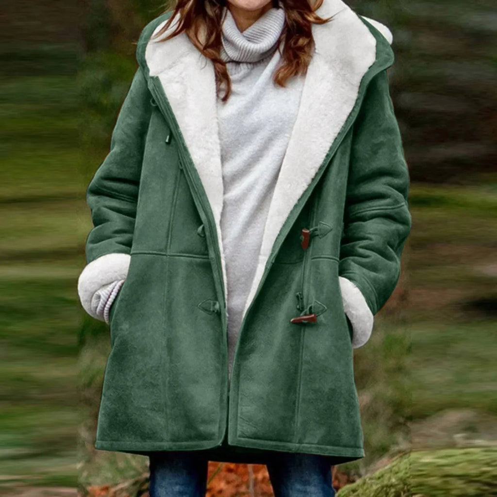 Winter Button Coat Women | Warm Hooded Jacket with Pockets - ZA-Zola