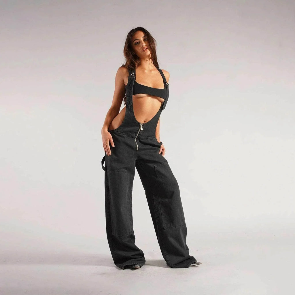 Y2K Zipper Denim Overalls – Wide Leg Street Style - ZA-Zola