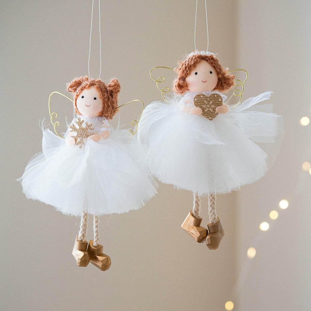 Christmas Angel Girl Pendant White Tulle Skirt & Golden Wings - ZA-Zola