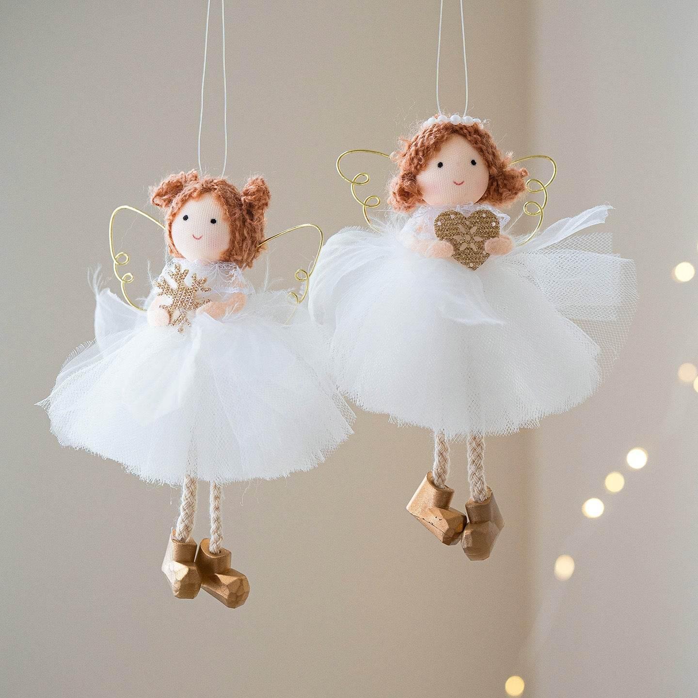 Christmas Angel Girl Pendant White Tulle Skirt & Golden Wings - ZA-Zola