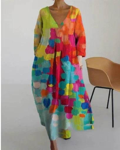 Blue A-Line Printed Dress – Temperament Style - ZA-Zola
