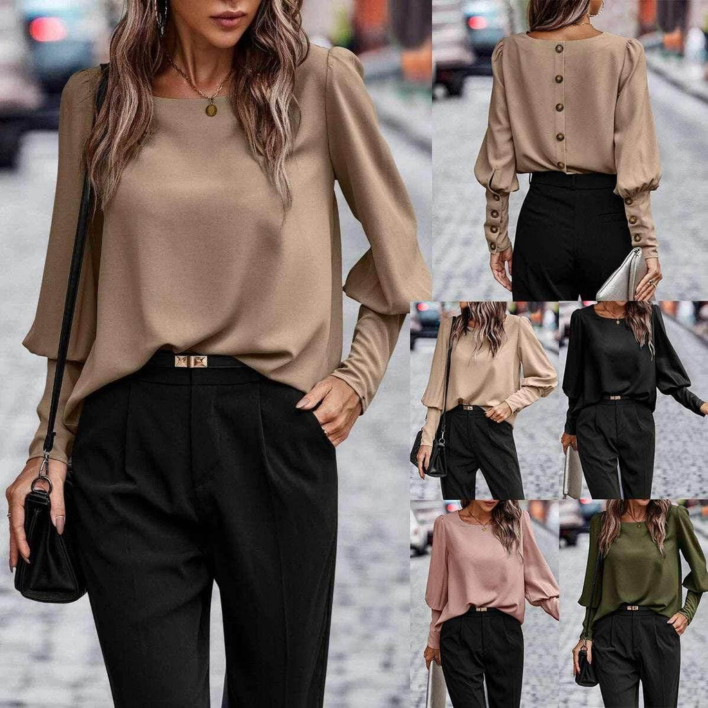 Women’s Button Casual Shirt – Long Sleeve Loose Fit - ZA-Zola