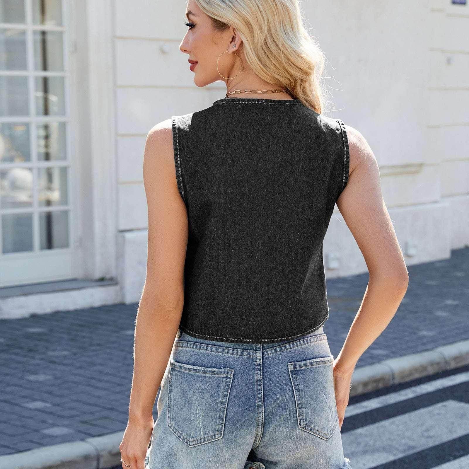 Y2K Bow-Tied Denim Vest for Women | Sleeveless Top - ZA-Zola