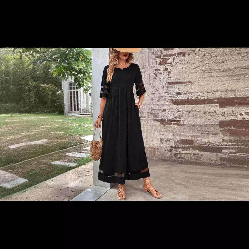 Mesh Patchwork Fishtail Dress with Pocket – Elegant - ZA-Zola