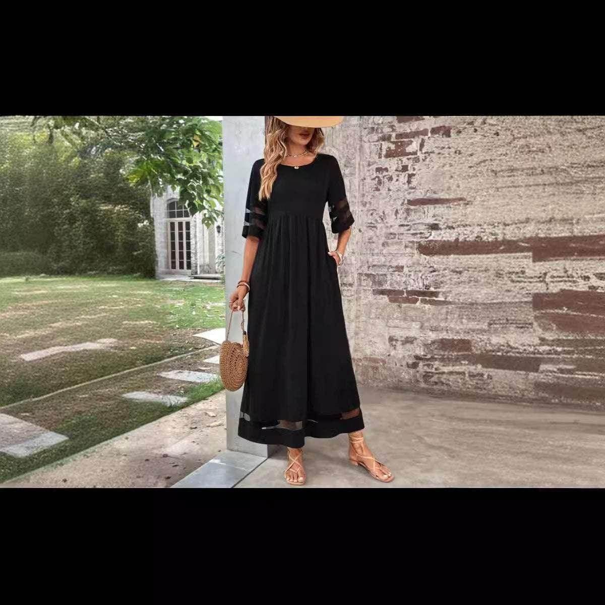 Mesh Patchwork Fishtail Dress with Pocket – Elegant - ZA-Zola
