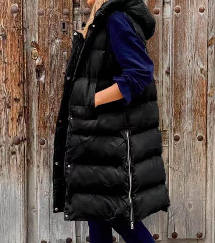 Shop Pure Color Hooded Long Cotton Vest for Women - ZA-Zola