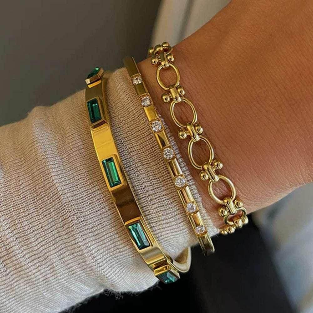 Gold-Plated Zirconia Bracelet – Stainless Steel Chic - ZA-Zola