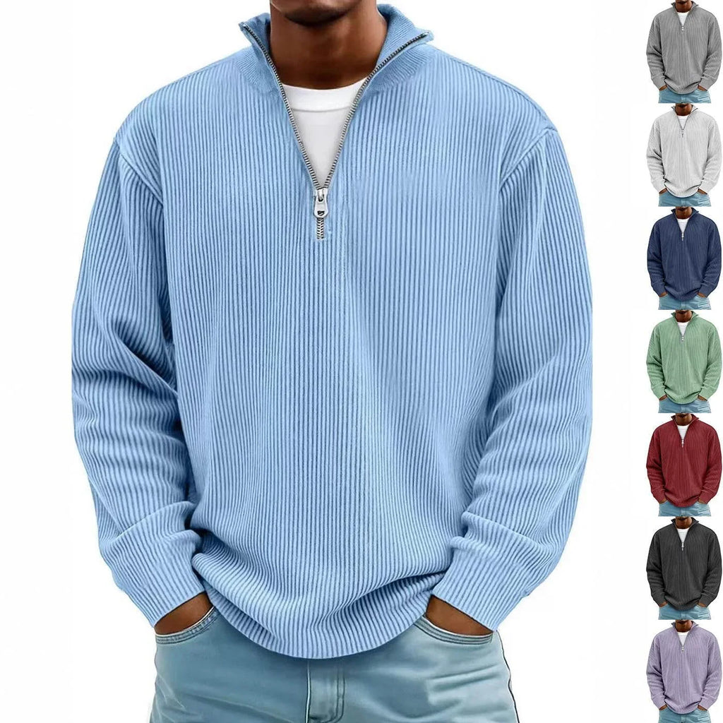 Corduroy Zipper Stand Collar Sweatshirt for Men – Casual Warm Top - ZA-Zola