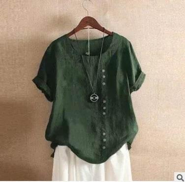 Retro Cotton Linen Loose Plus Size T-Shirt - ZA-Zola