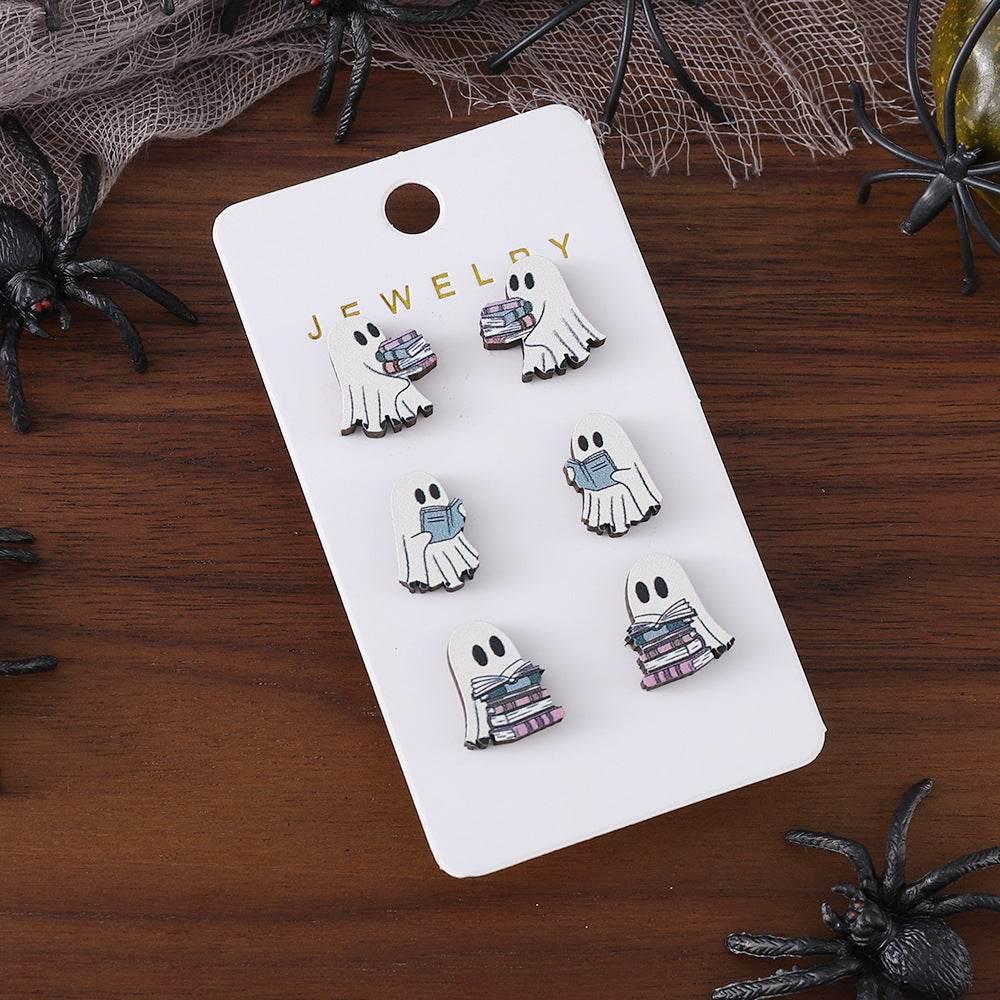 ZA-Zola Halloween Ghost Wooden Stud Earrings Set - ZA-Zola