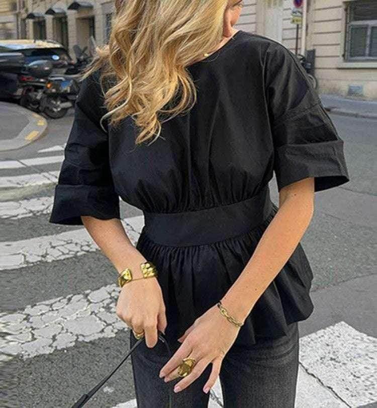 Backless Tied Bat Sleeve Summer T-Shirt - ZA-Zola