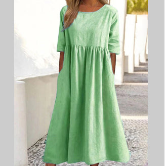 Women’s Casual Cotton Linen Short Sleeve Pocket Dress