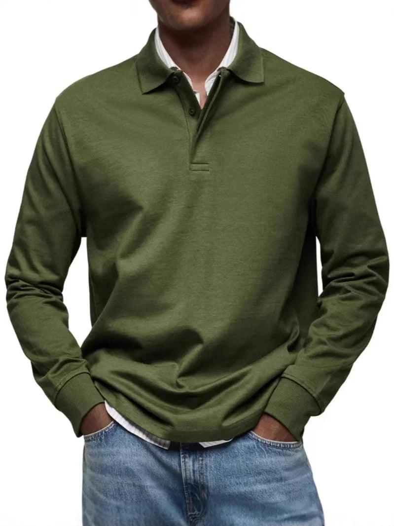 Men’s Casual All-Matching Long Sleeve Button Shirt – Solid Cotton Blend Regular Fit