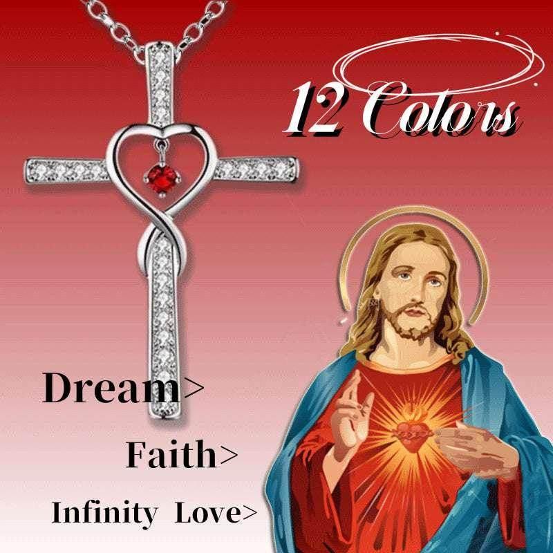 Infinity Love Birthstone Cross Necklace – Women’s Faith - ZA-Zola