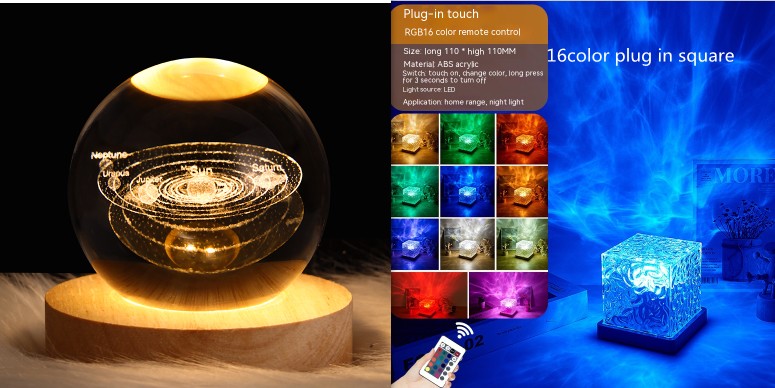 LED Water Ripple Ambient Night Light | RGB Crystal Projection Lamp 