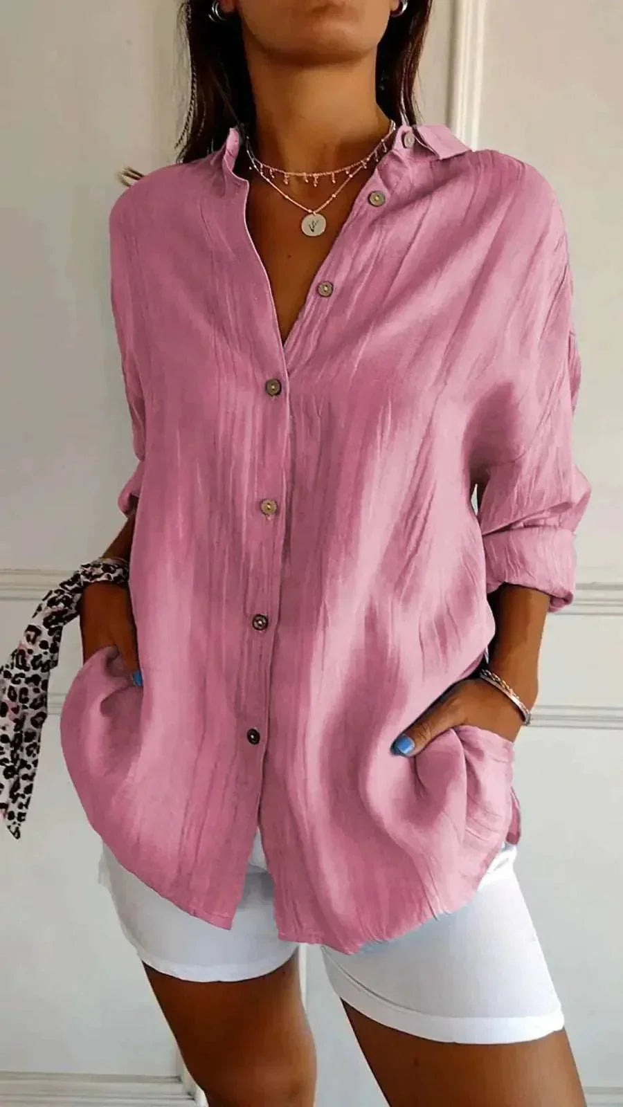Pleated Lapel Long Sleeve Shirt for Women - ZA-Zola