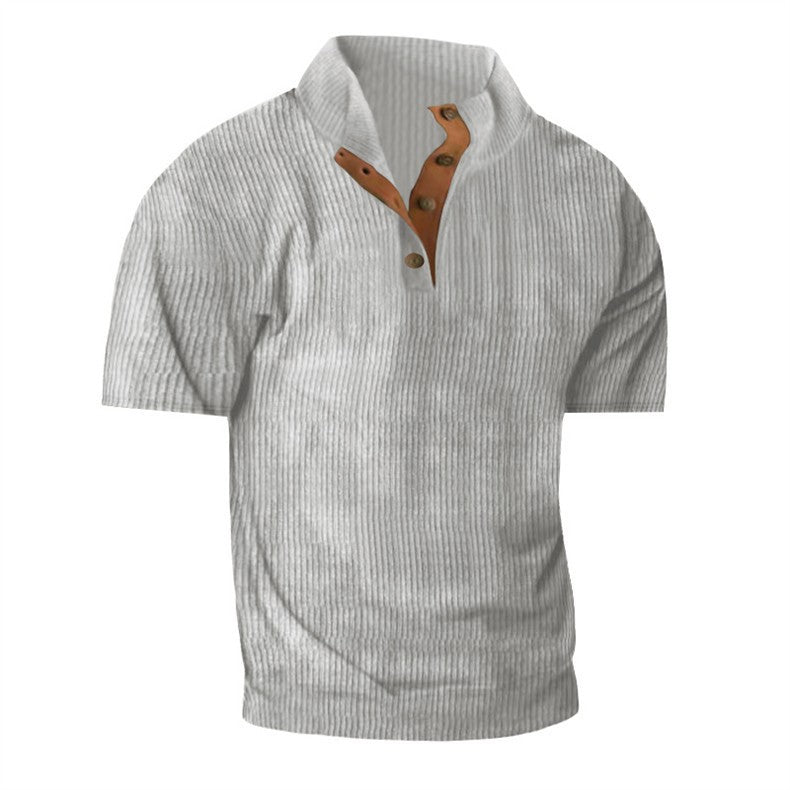 Striped shirt with leather buttons on a white background