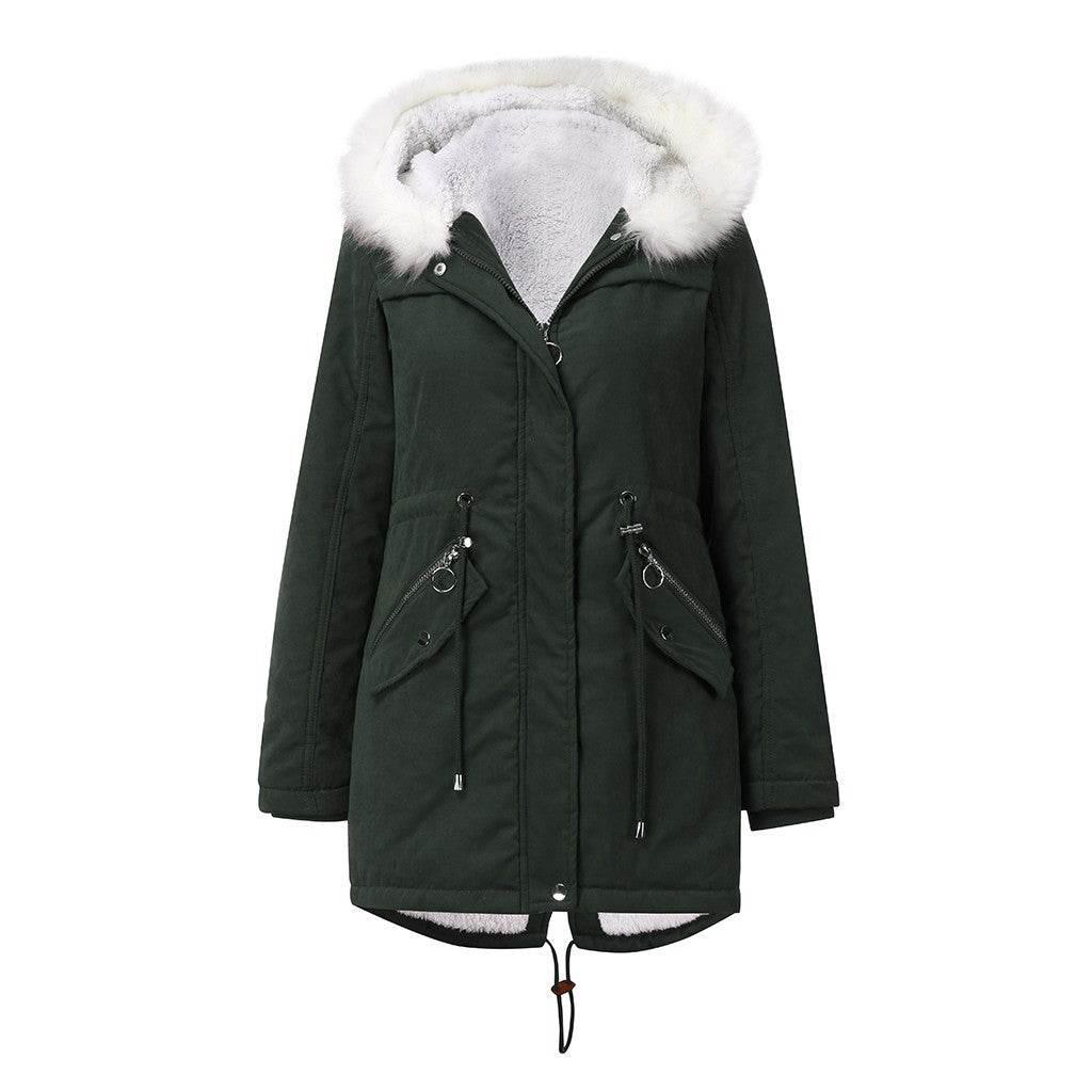 Women’s Cotton-Padded Coat with White Fur Collar Parka - ZA-Zola