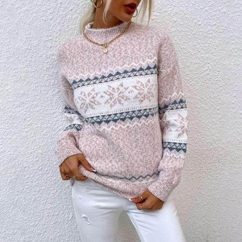 Half Turtleneck Snowflake Sweater for Women - ZA-Zola
