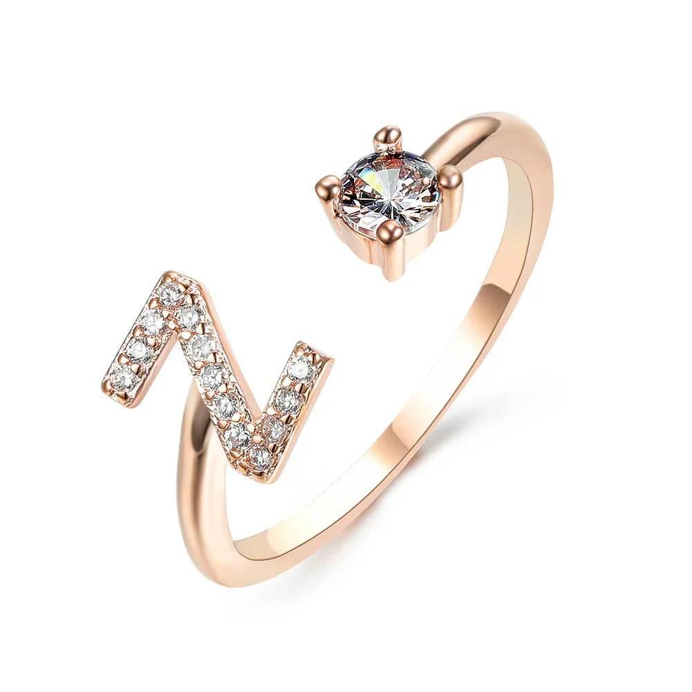 Adjustable A–Z Initial Ring for Women with Zircon - ZA-Zola