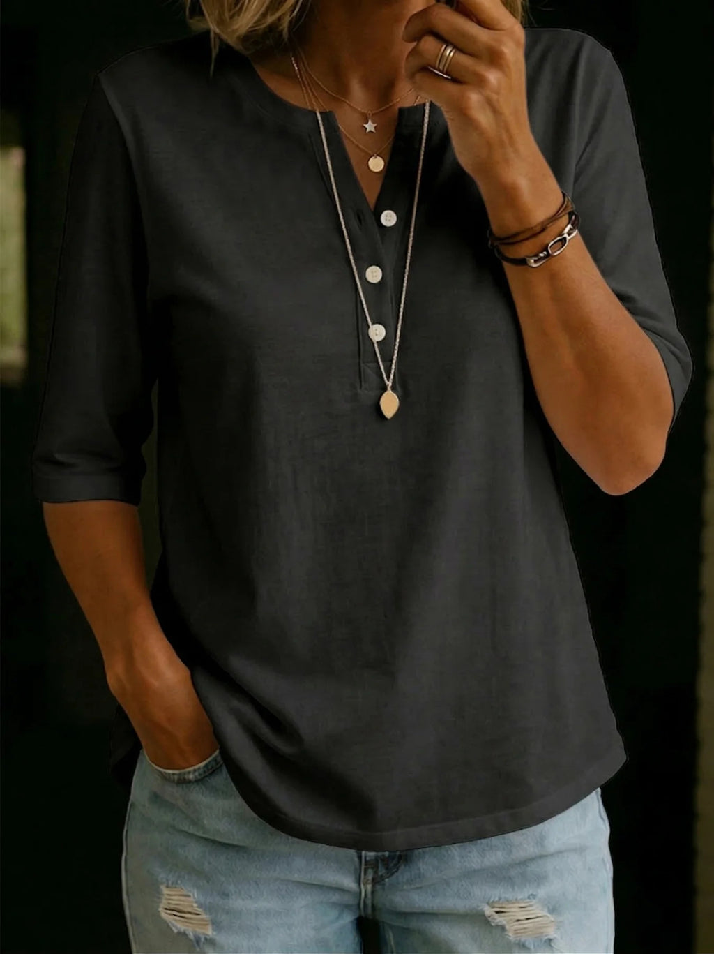 Women's Cotton Button-Down Half Sleeve Shirt | Top
