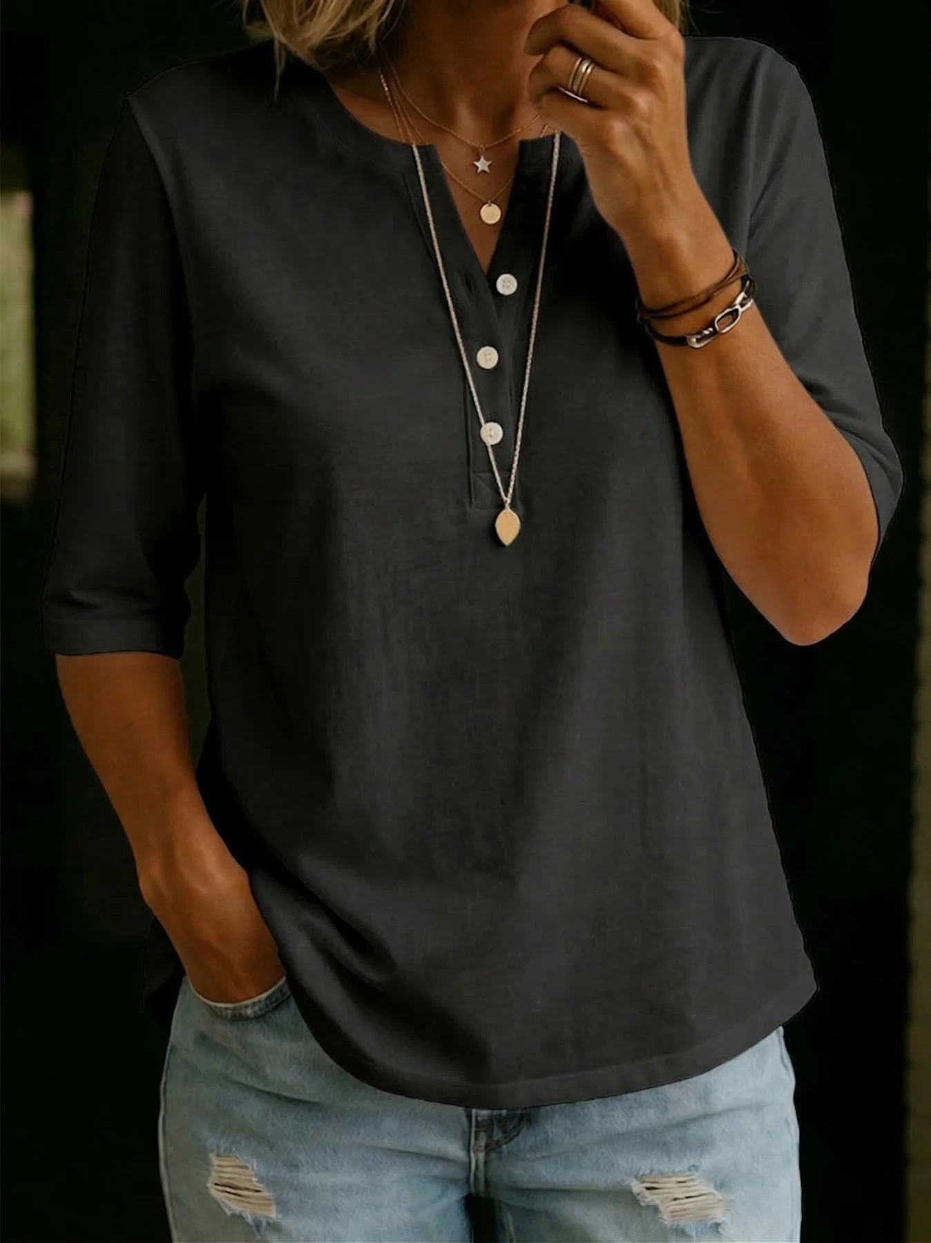 Women's Cotton Button-Down Half Sleeve Shirt | Top
