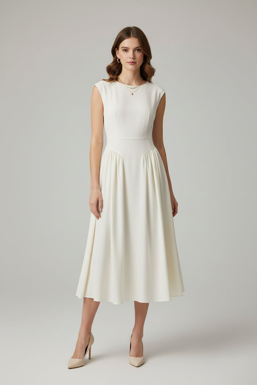 Crew Neck Sleeveless Backless Midi Dress Women's Fashion