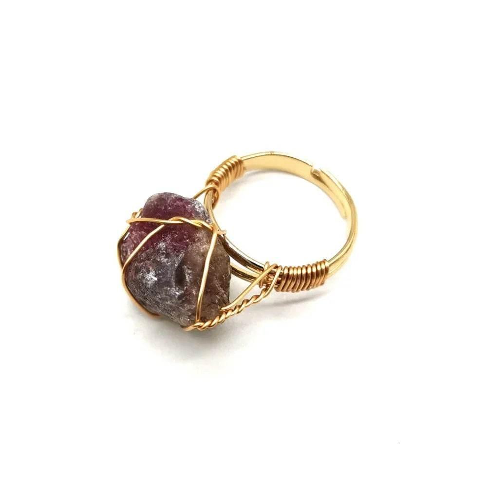Adjustable Rough Stone Agate Ring – Handmade Style - ZA-Zola